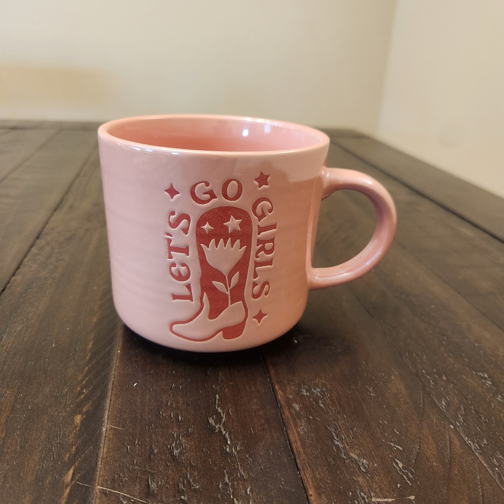 Cracker Barrel Pink Iridescent Shimmer "Let's Go Girls" Mug
